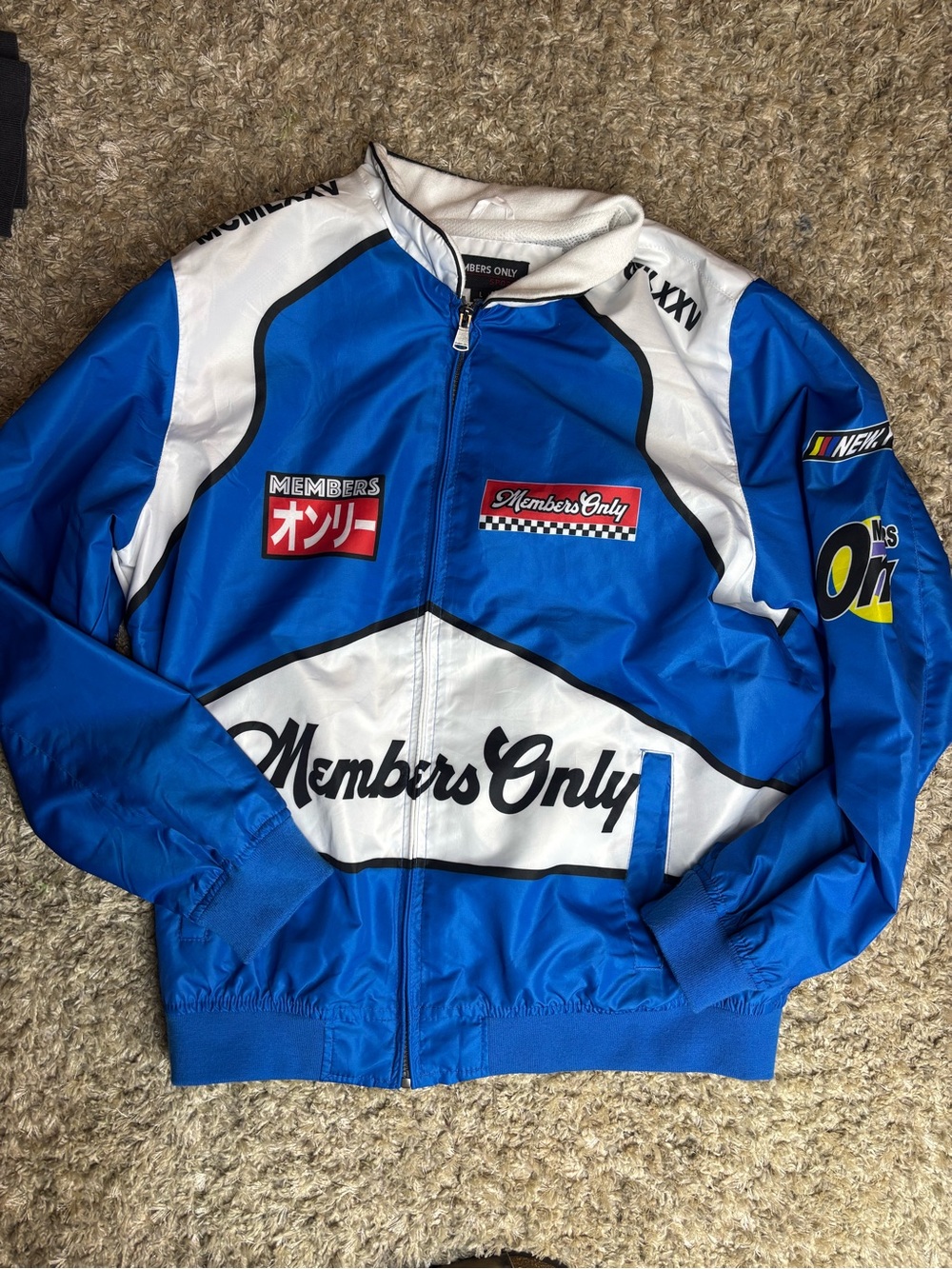 Members Only Blue & White Racing-Style Windbreaker Jacket